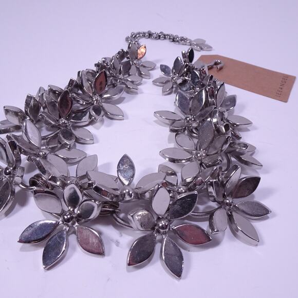 Neiman Marcus Lee Angel Silver Metal Flowers Link Statement Necklace NWT 498 - Picture 6 of 9